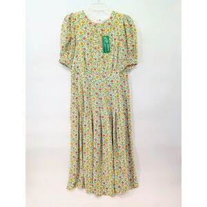 Boden Liv Midi Dress 8 R Floral Ditsy Print Multi Color Pleat Detail Summer